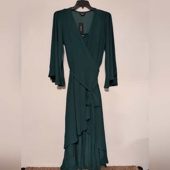 New Elegant Teal Wrap Dress / Size 14 - Picture 2 of 10